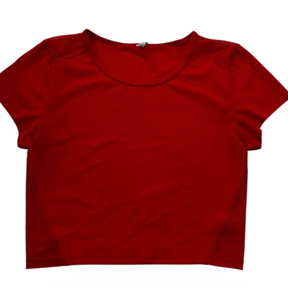 Aerie Womens Red Short Sleeve Mesh Back Cropped Activewear T-Shirt | 0112